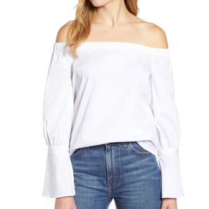 Bobeau Coye off shoulder cotton poplin blouse